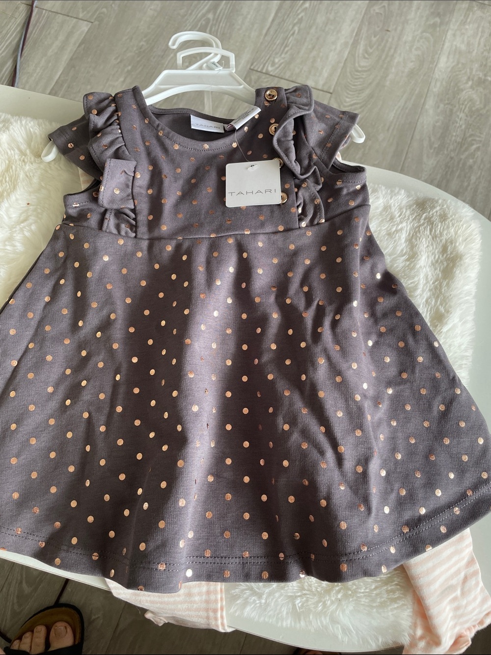 Tahari Grey with Gold Rose Polka Dots and Ruffle Shoulders set